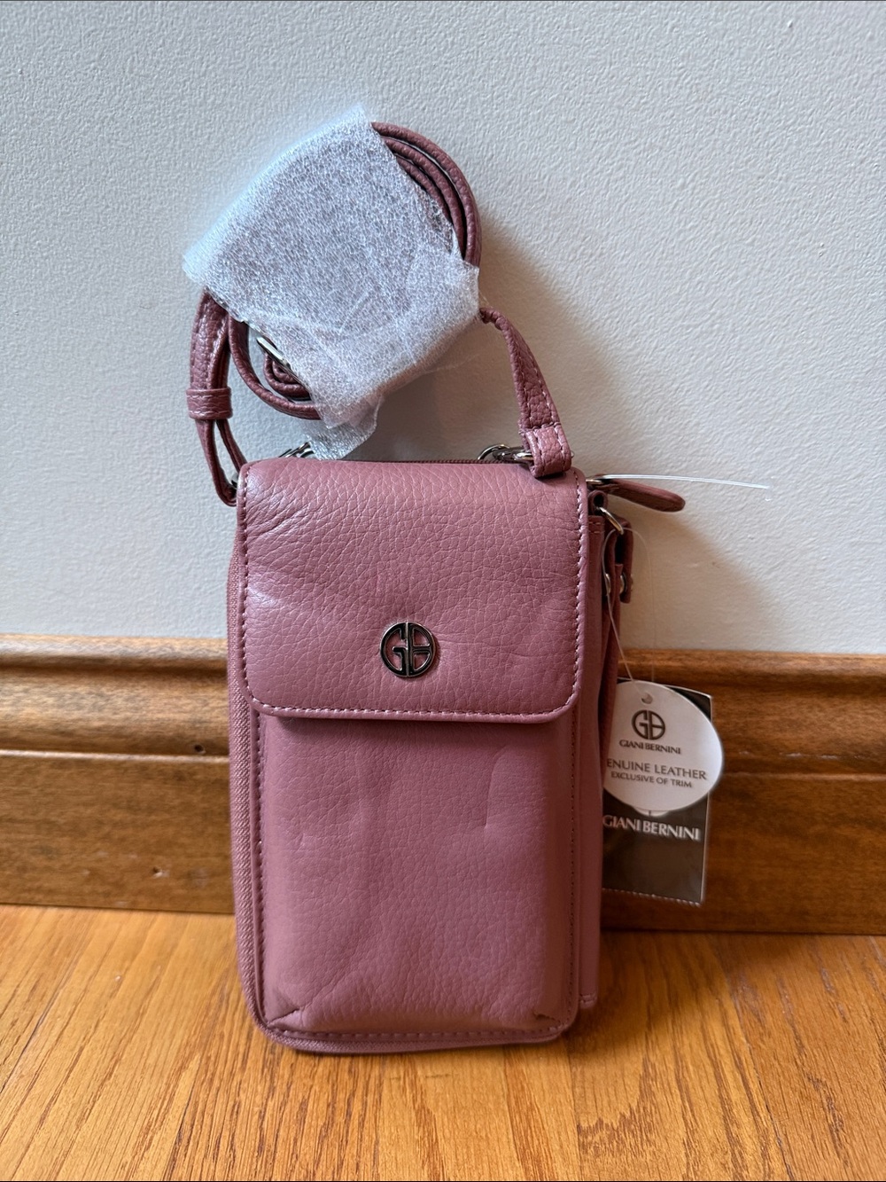 NWT Gianni Bernini Withered Rose Leather Phone Crossbody